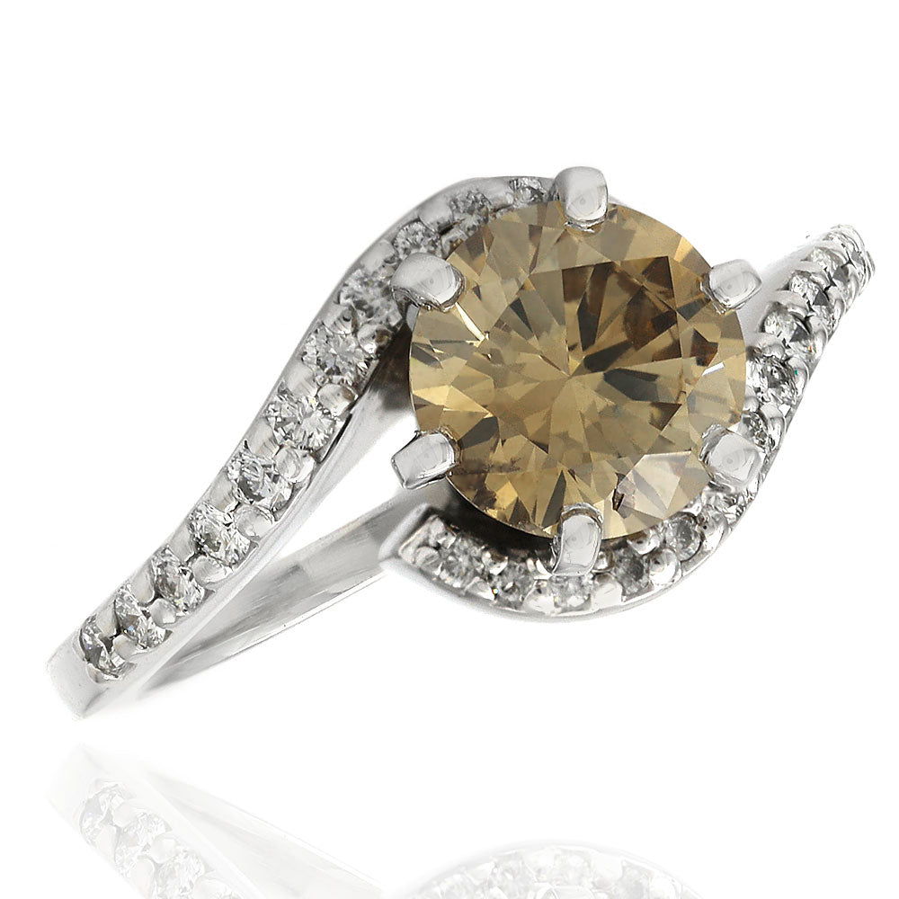 Cognac Colored Round Brilliant Cut Diamond Solitaire Ring in 14KW