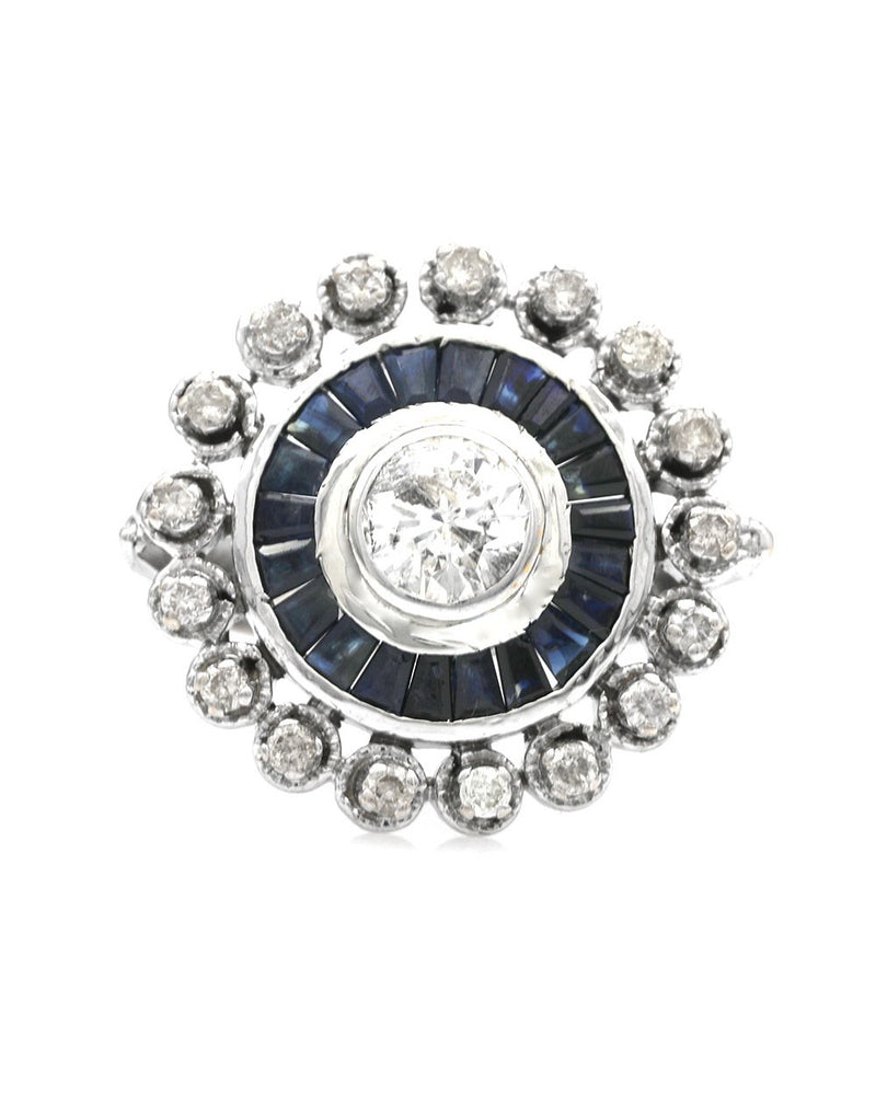 Sapphire and Diamond Double Halo Ring