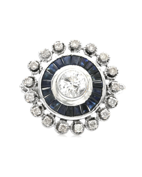 Sapphire and Diamond Double Halo Ring