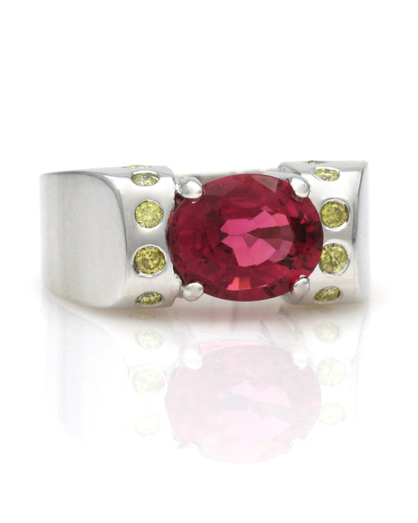 Pink Tourmaline and Yellow Diamond Fashion Ring