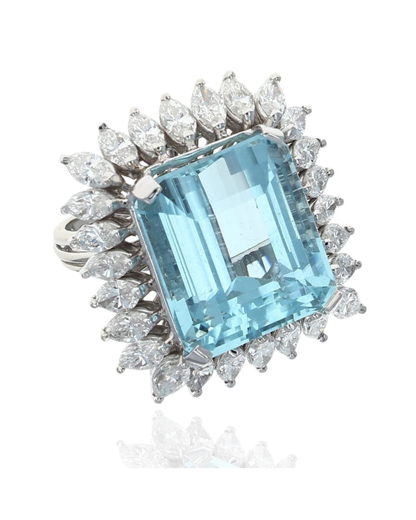 Aquamarine and Diamond Halo Ring