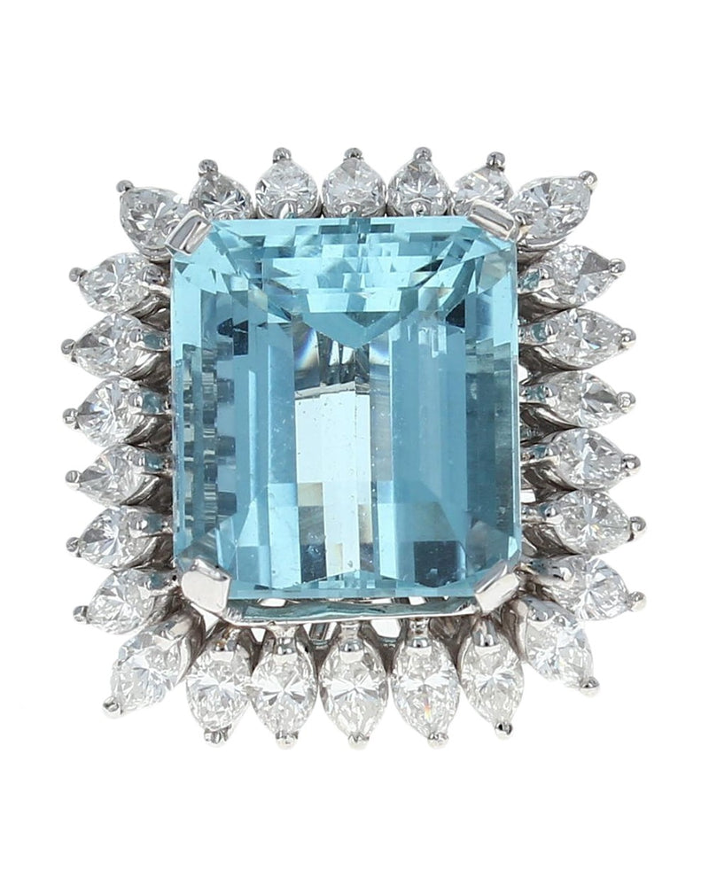 Aquamarine and Diamond Halo Ring