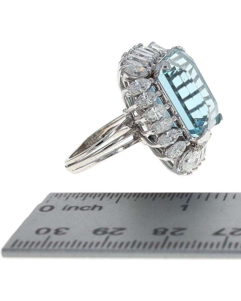 Aquamarine and Diamond Halo Ring