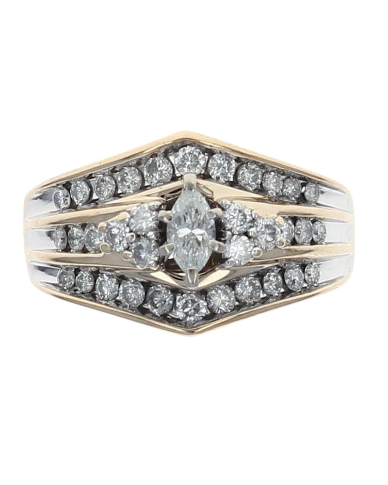 3 Row Marquise and Round Diamond Chevron Ring