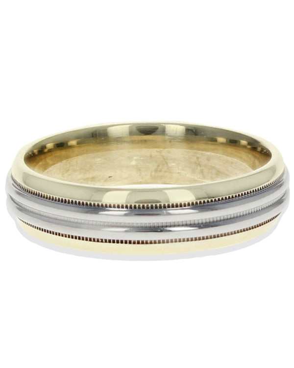 Gentlemans Grooved Milgrain Band in Platinum and Gold