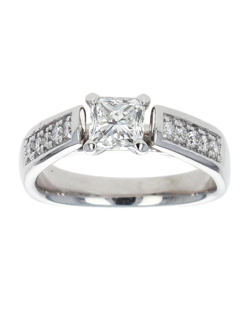 Princess and Round Diamond Square Shank Engagement Ring