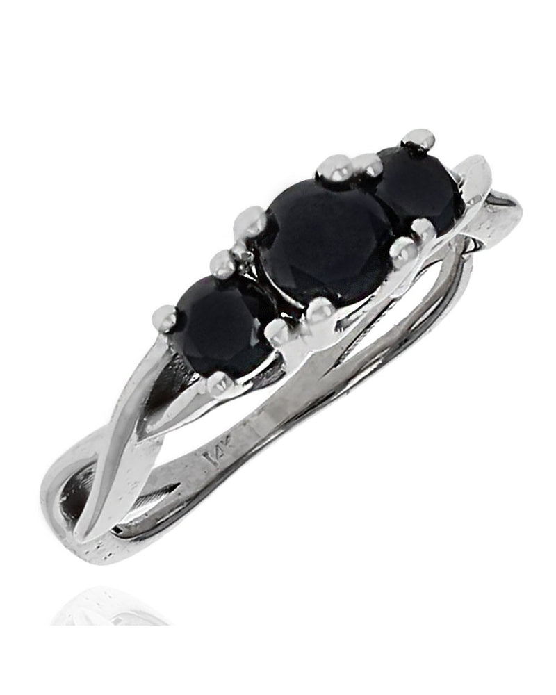 Three Stone Black Diamond Crossover Shank Ring