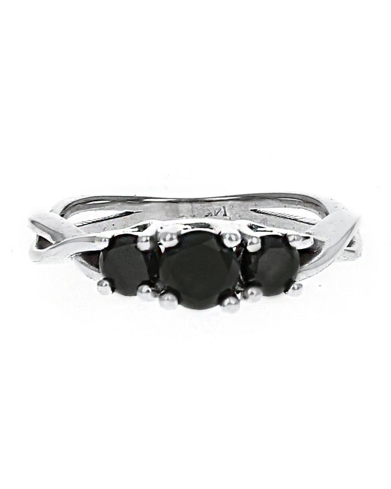 Three Stone Black Diamond Crossover Shank Ring