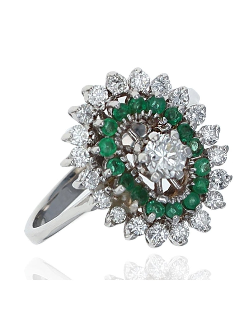 Diamond and Emerald Double Halo Ring