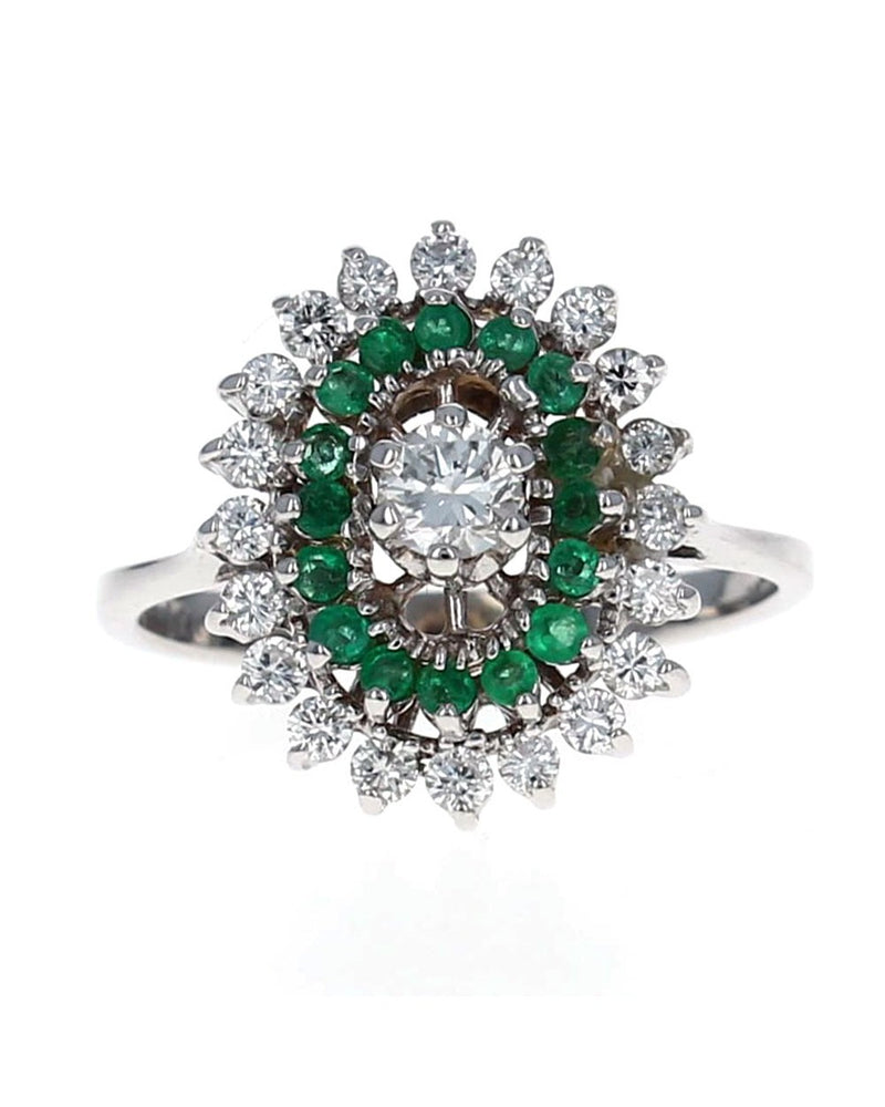 Diamond and Emerald Double Halo Ring