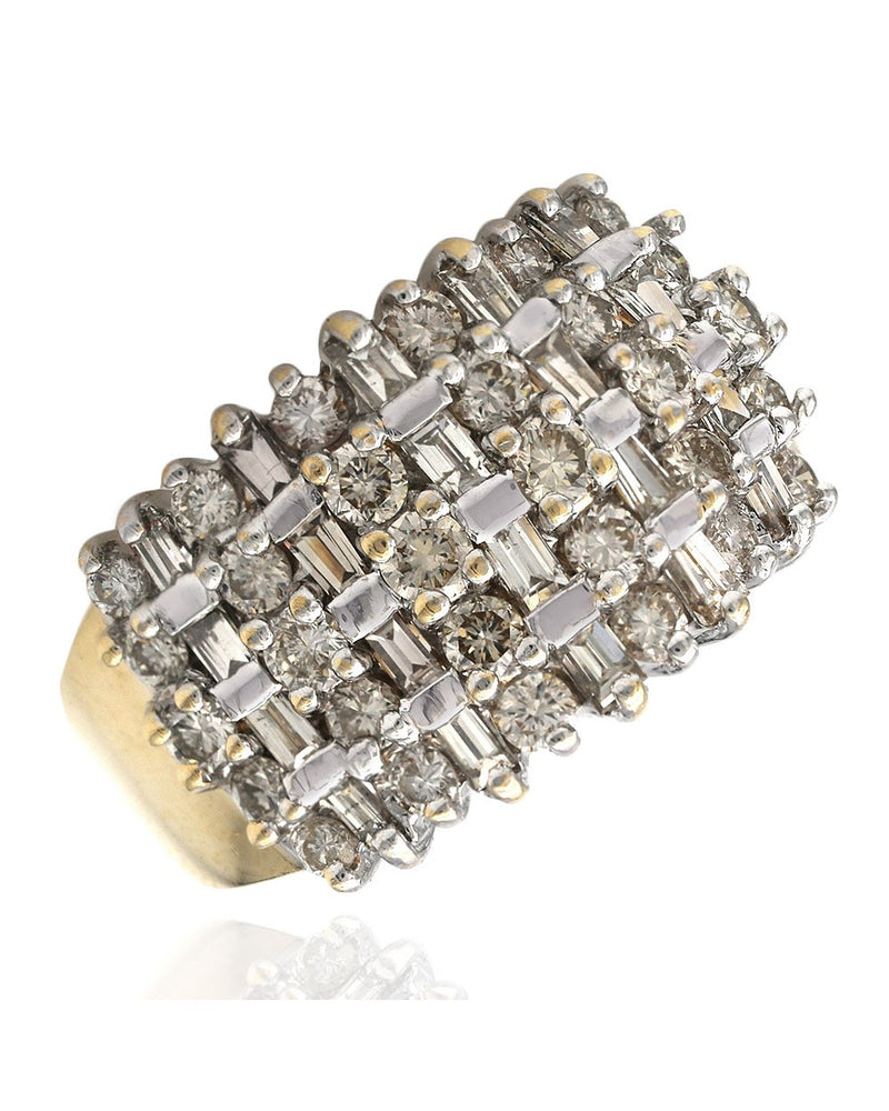 4 Row Alternating Baguette and Round Diamond Ring