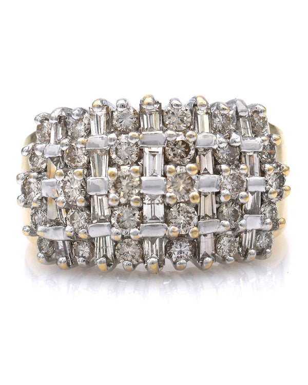 4 Row Alternating Baguette and Round Diamond Ring