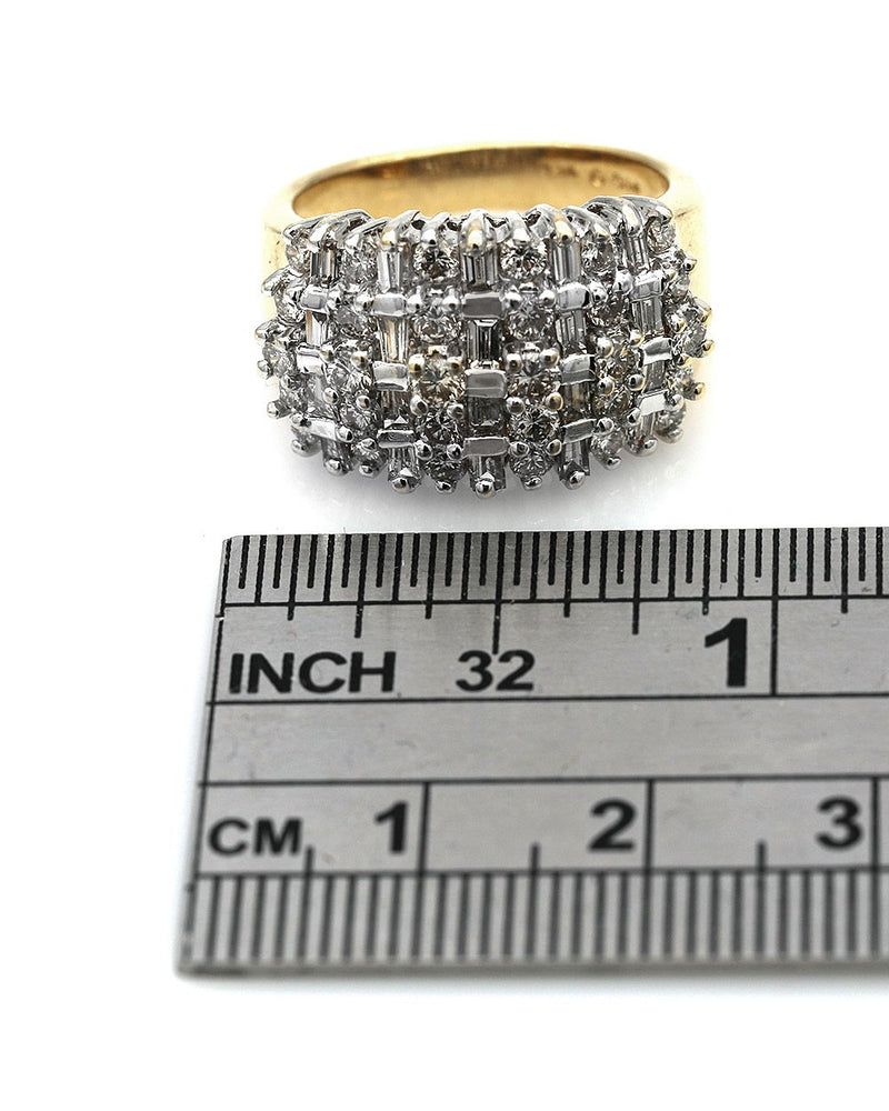 4 Row Alternating Baguette and Round Diamond Ring