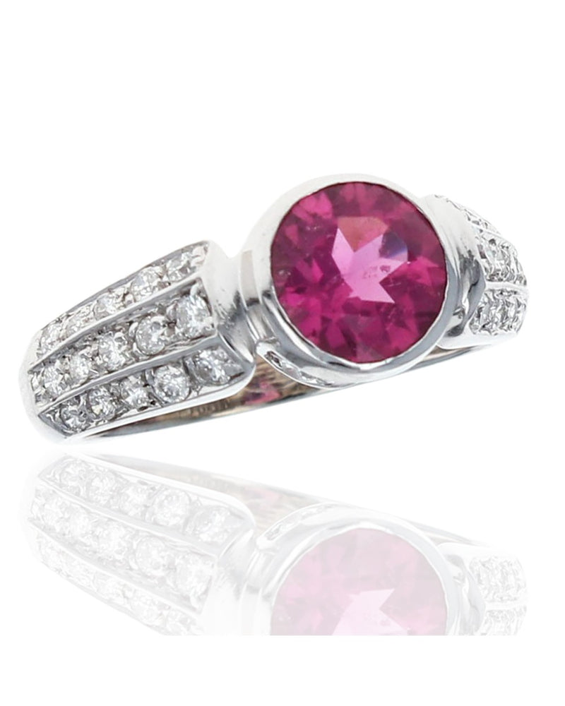 Pink Tourmaline and 3 Row Diamond Ring