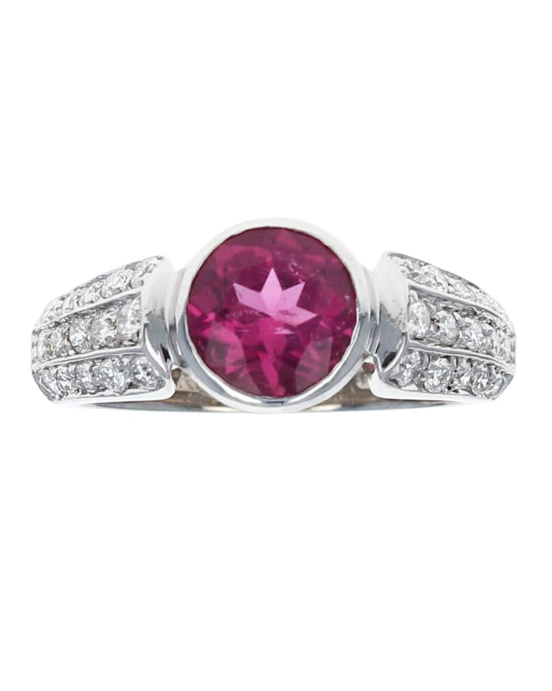 Pink Tourmaline and 3 Row Diamond Ring