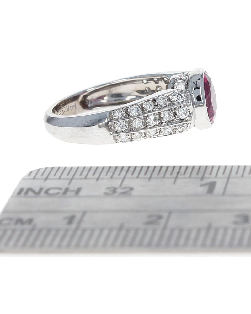 Pink Tourmaline and 3 Row Diamond Ring