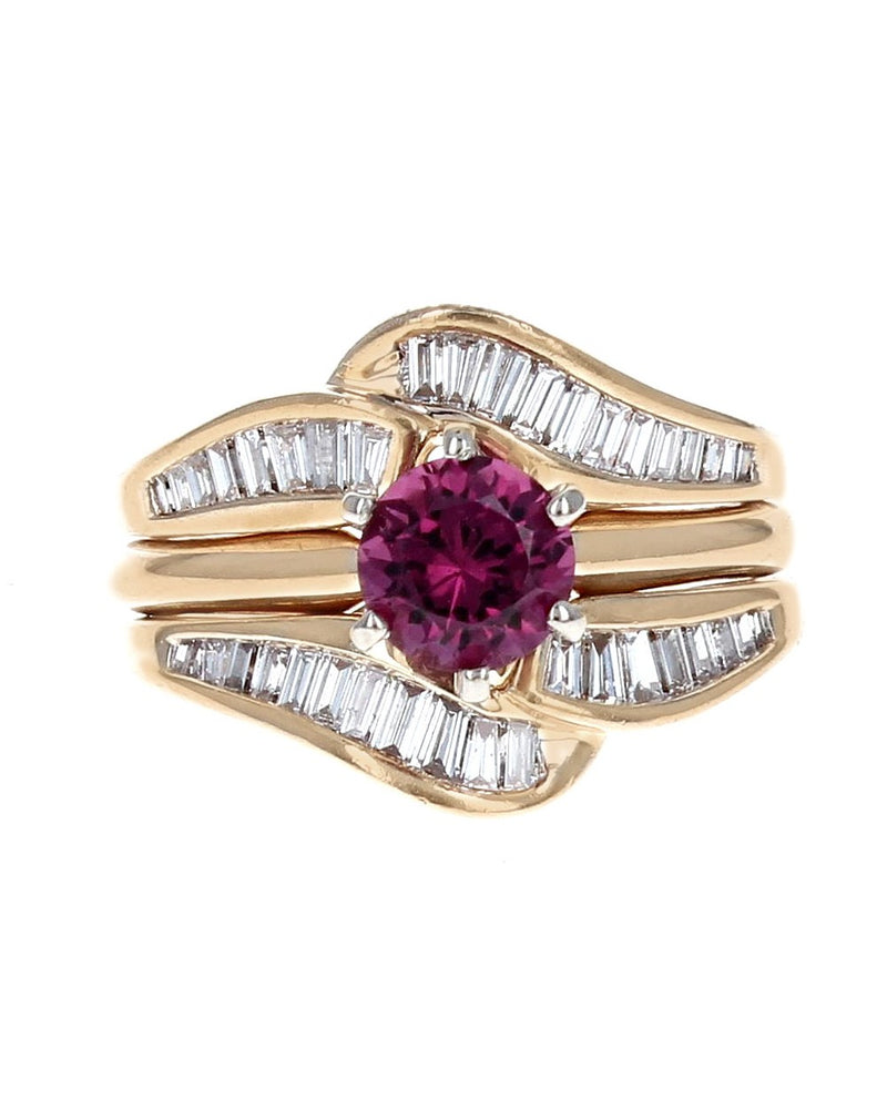 Garnet and Diamond Bypass Ring in Gold