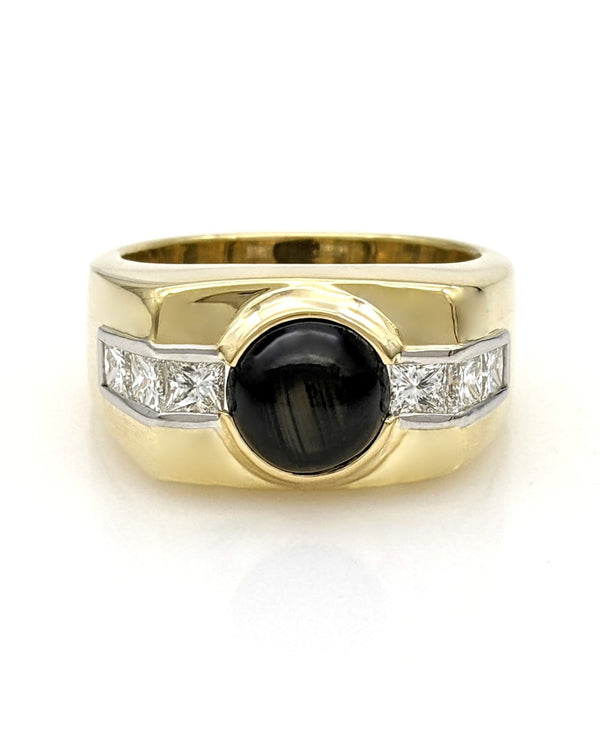 Gentlemans Black Star Sapphire and Diamond Ring