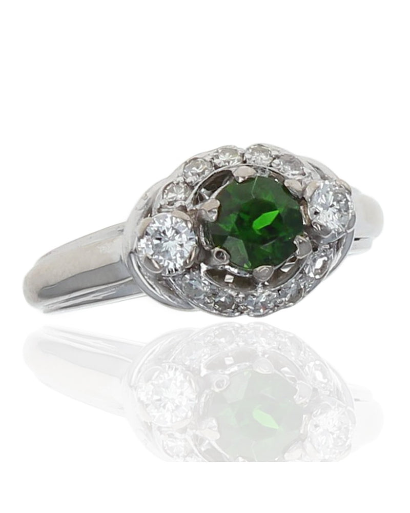 Chrome Diopside and Diamond Ring in White Gold