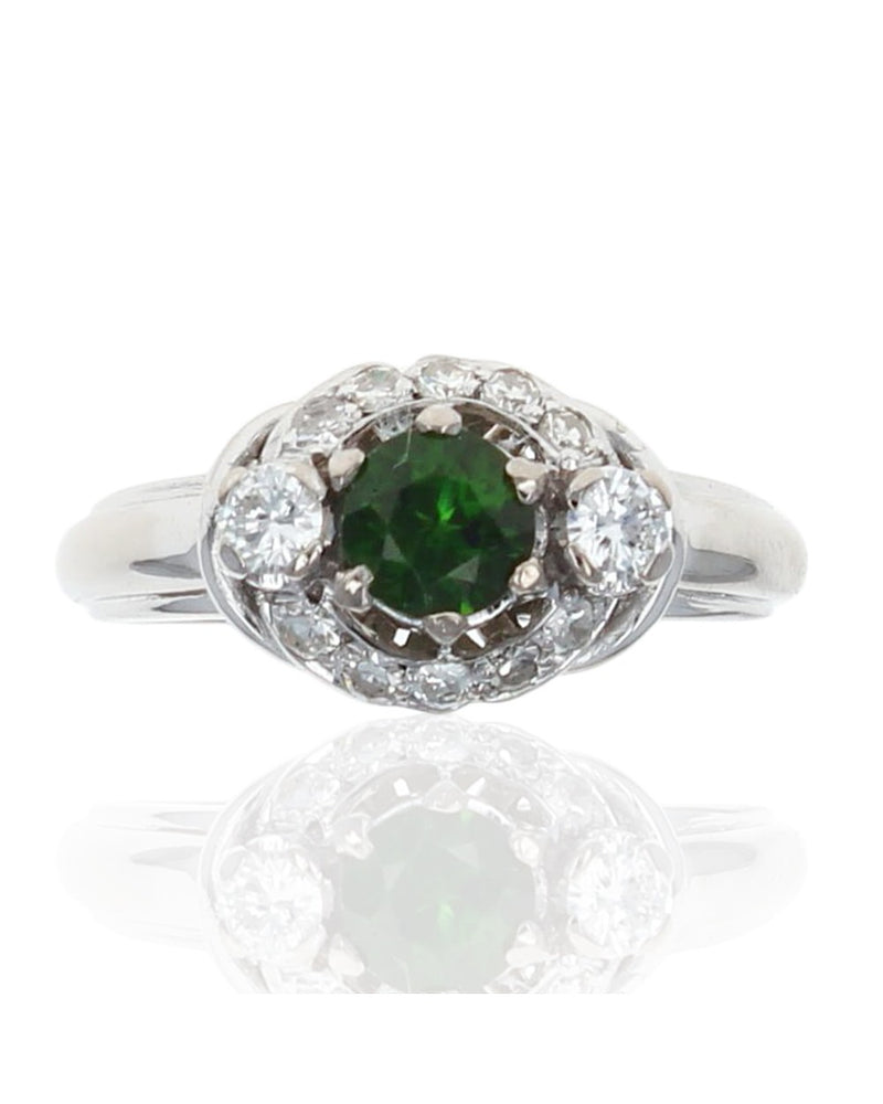 Chrome Diopside and Diamond Ring in White Gold
