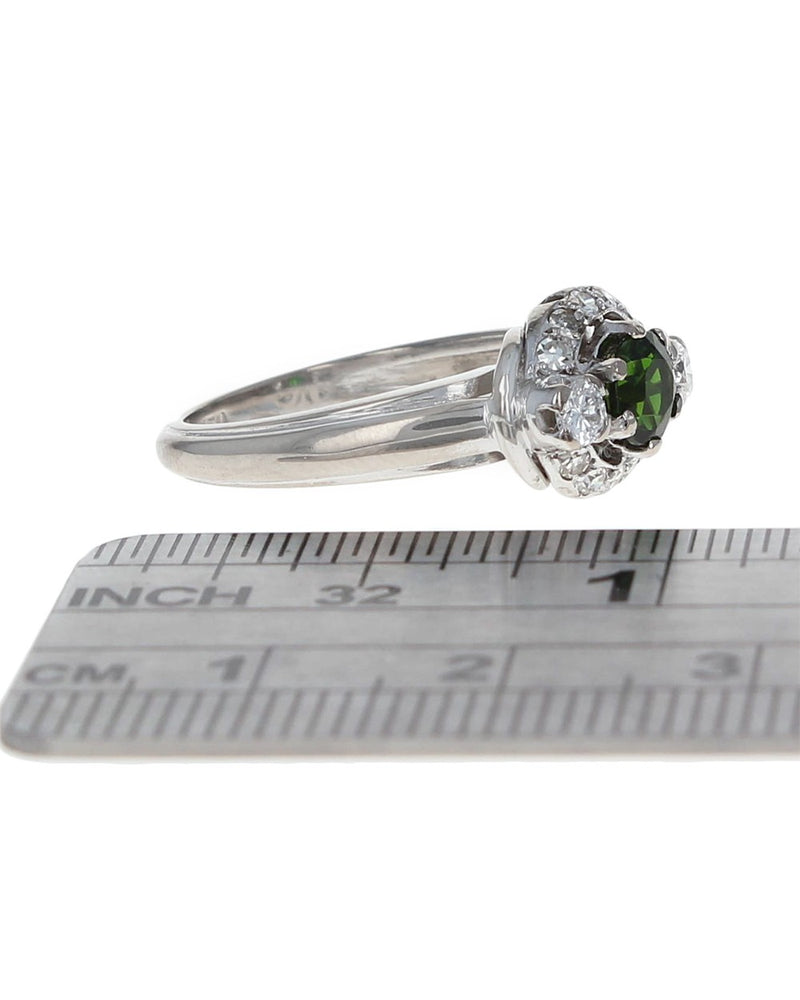 Chrome Diopside and Diamond Ring in White Gold