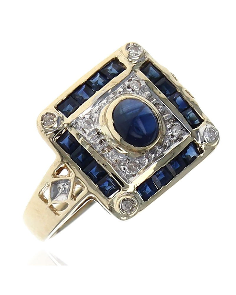 Sapphire and Diamond Square Top Ring