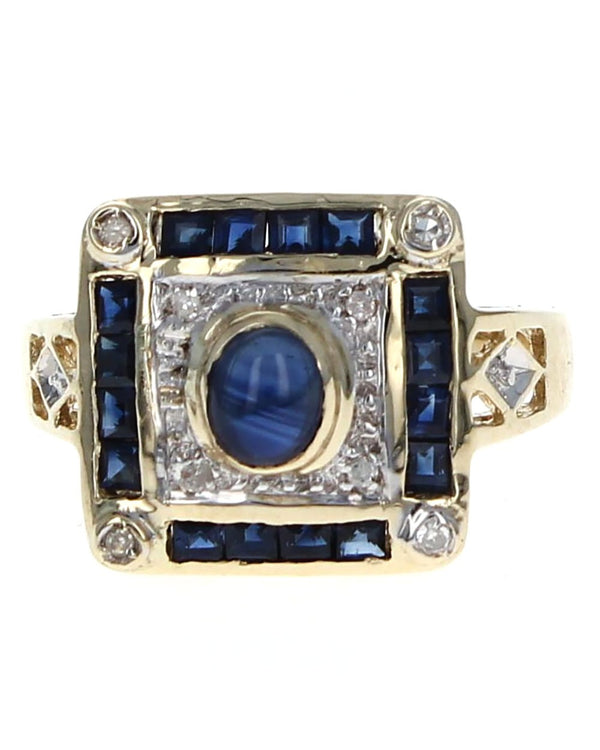Sapphire and Diamond Square Top Ring