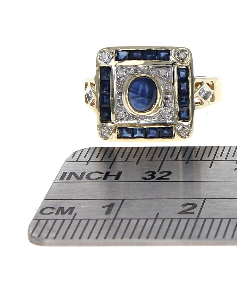 Sapphire and Diamond Square Top Ring