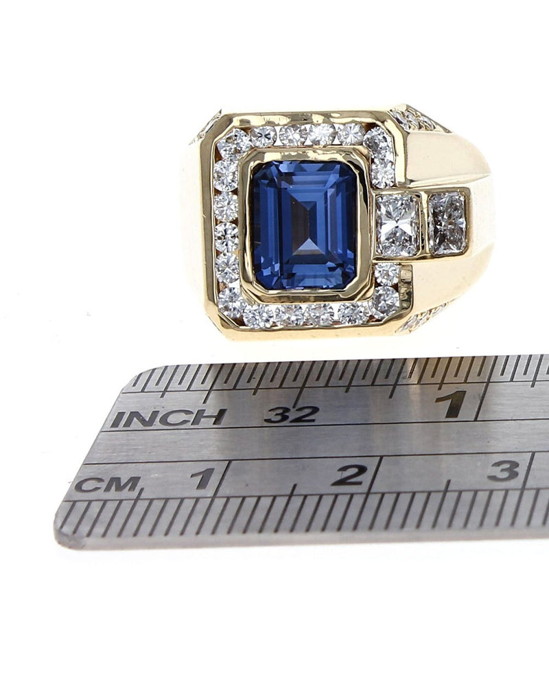 Gentlemans Blue Sapphire and Diamond Ring