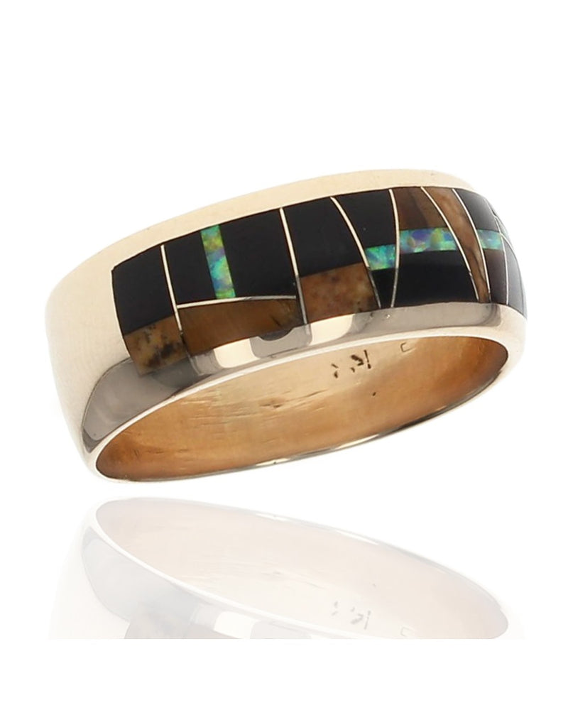 Gentlemans Mixed Stone Inlay Band in Gold