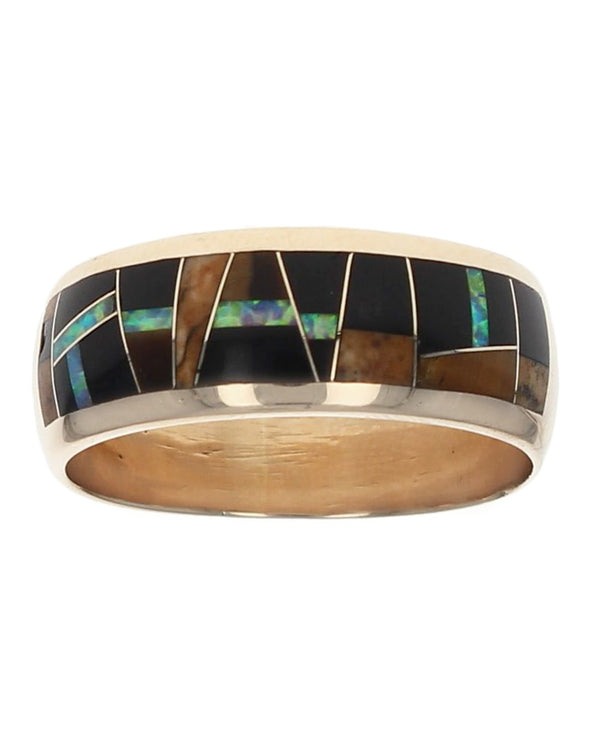 Gentlemans Mixed Stone Inlay Band in Gold