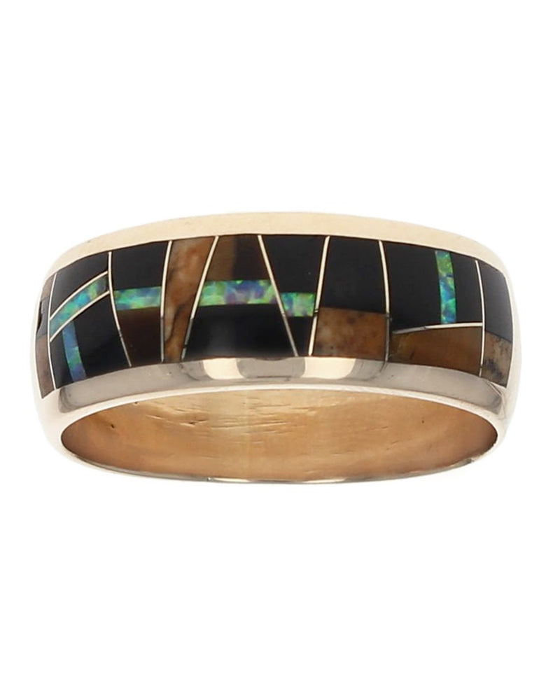 Gentlemans Mixed Stone Inlay Band in Gold