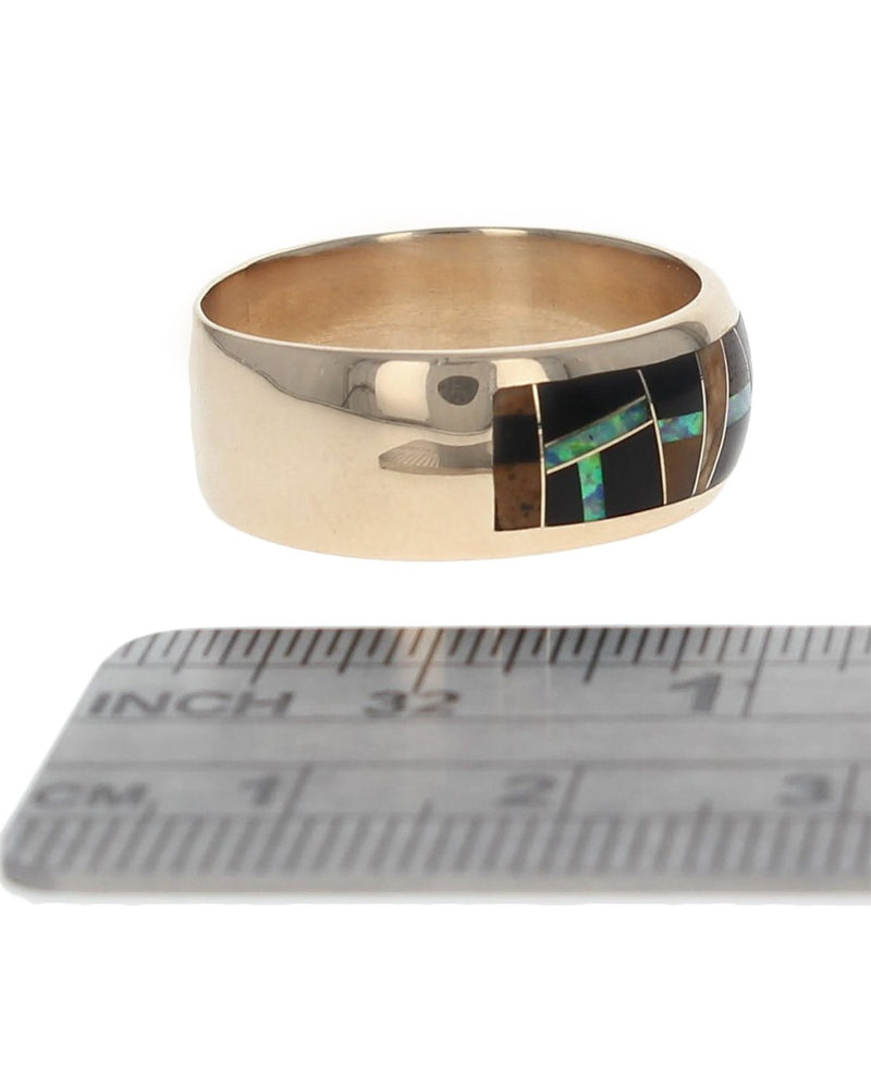 Gentlemans Mixed Stone Inlay Band in Gold