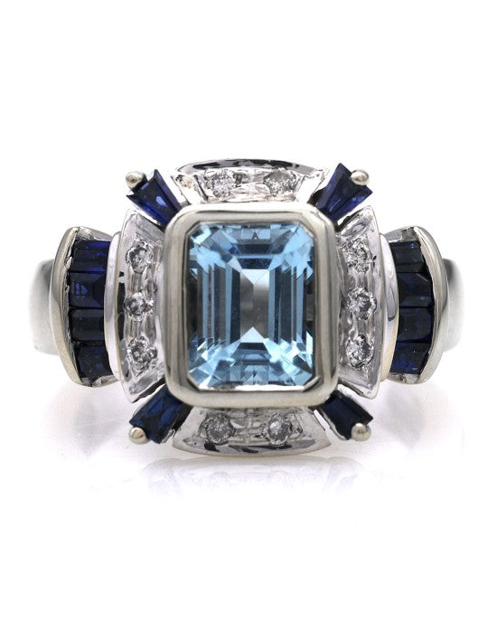 Aquamarine, Sapphire and Diamond Fashion Ring