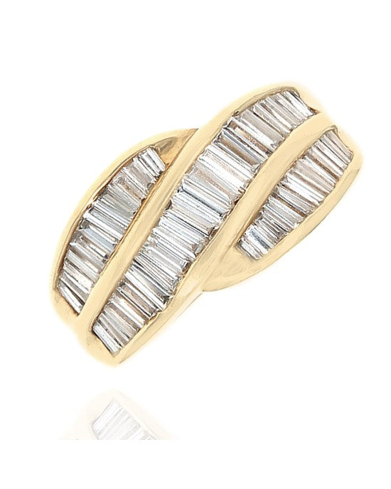 Baguette Diamond Crossover Ring in Yellow Gold