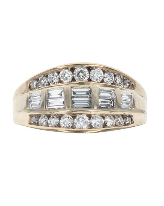 3 Row Baguette and Round Diamond Ring