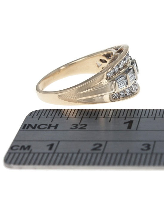 3 Row Baguette and Round Diamond Ring