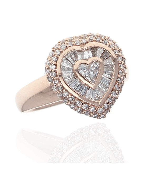 Diamond Heart Shaped Ring in Rose Gold