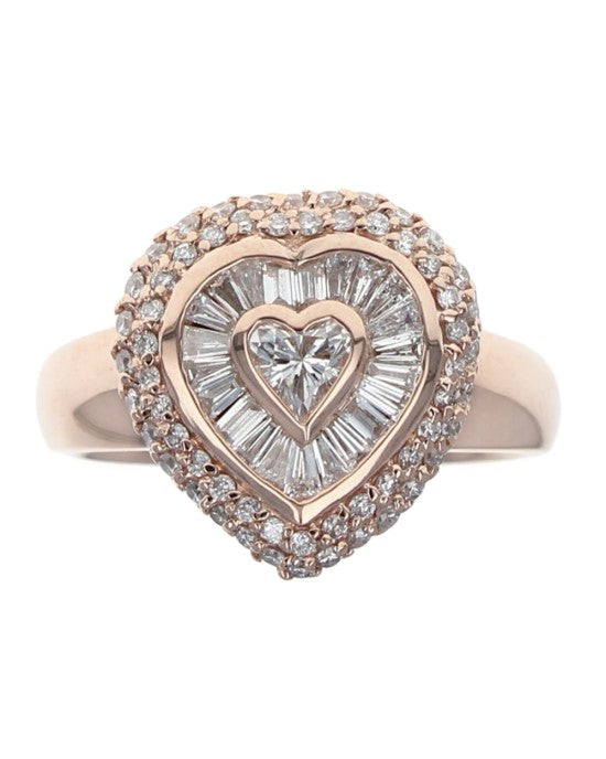 Diamond Heart Shaped Ring in Rose Gold