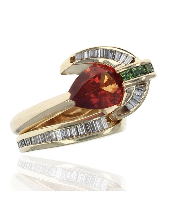 Orange and Green Sapphire and Diamond Fashion Ring Set