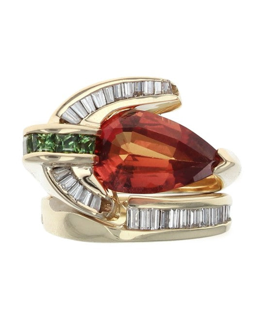 Orange and Green Sapphire and Diamond Fashion Ring Set