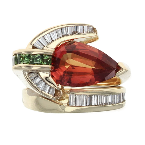 Orange and Green Sapphire and Diamond Fashion Ring Set