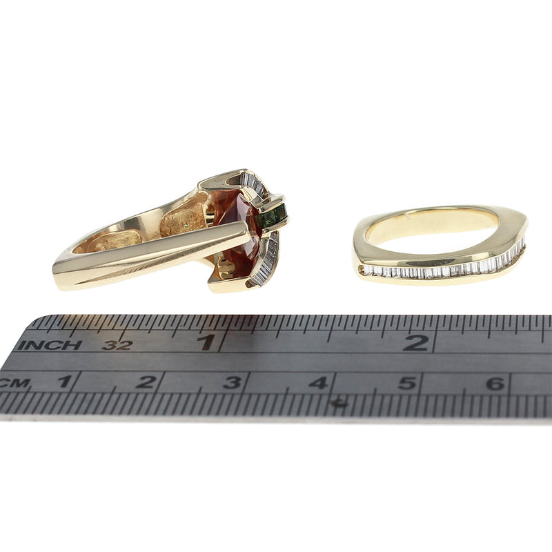 Orange and Green Sapphire and Diamond Fashion Ring Set