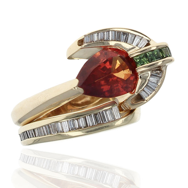 Orange and Green Sapphire and Diamond Fashion Ring Set