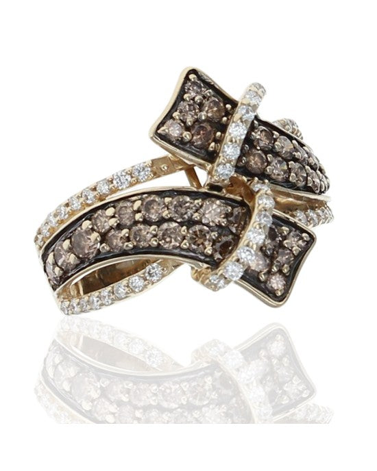 Brown and White Diamond Bypass Ring