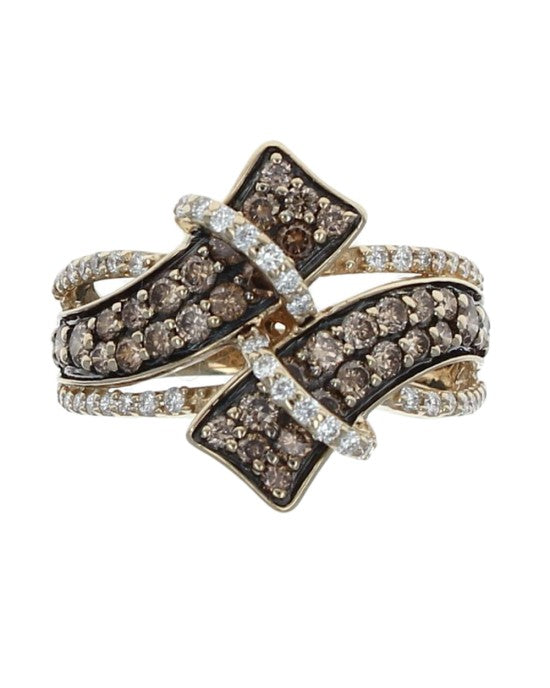 Brown and White Diamond Bypass Ring