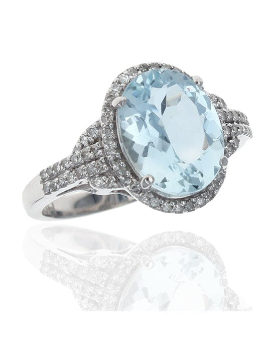 Oval Aquamarine and Diamond Halo Ring