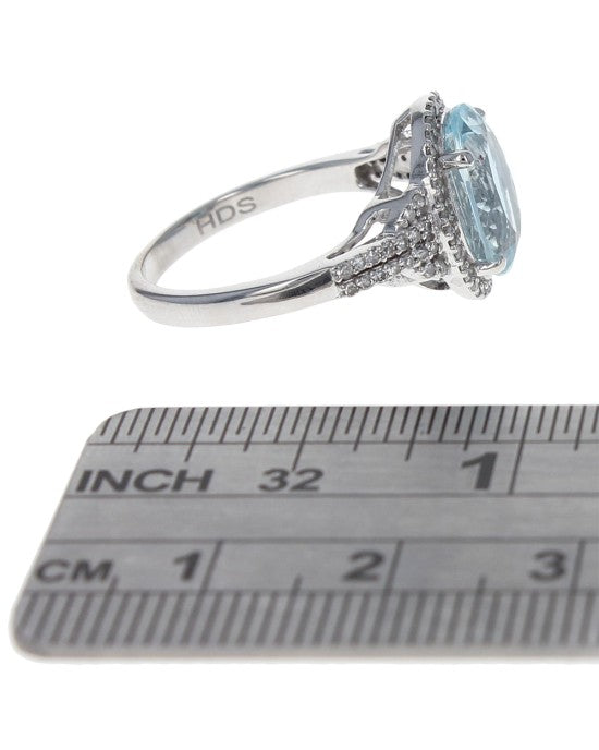 Oval Aquamarine and Diamond Halo Ring