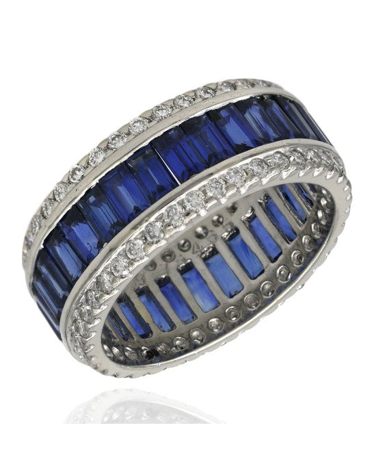 Baguette Sapphire and Round Diamond Eternity Band