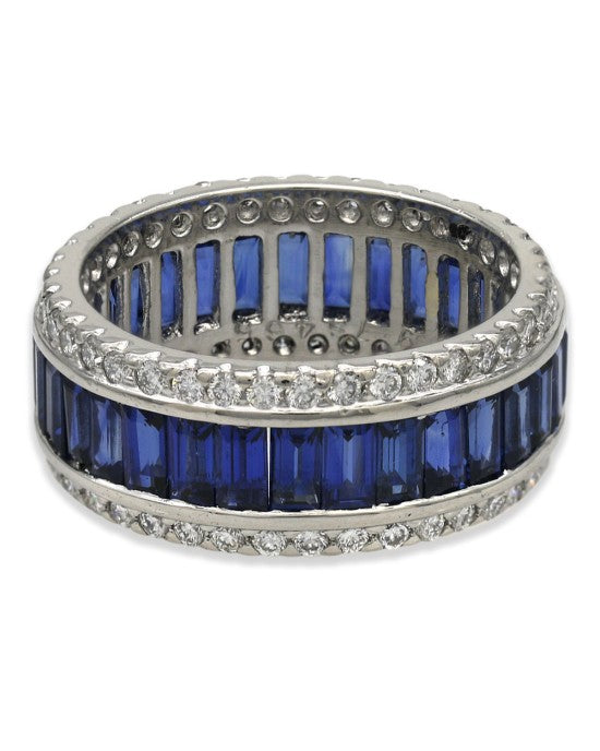 Baguette Sapphire and Round Diamond Eternity Band